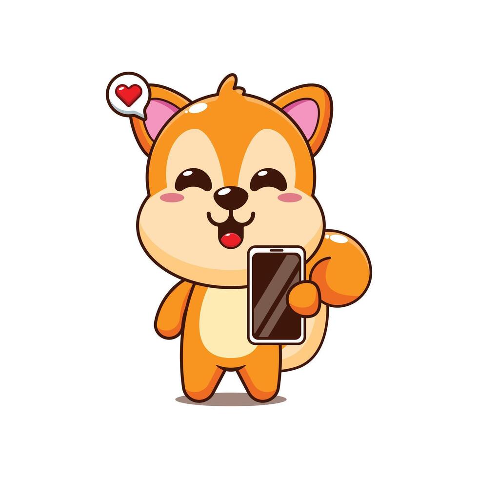 Cute squirrel cartoon illustration with mobile phone vector