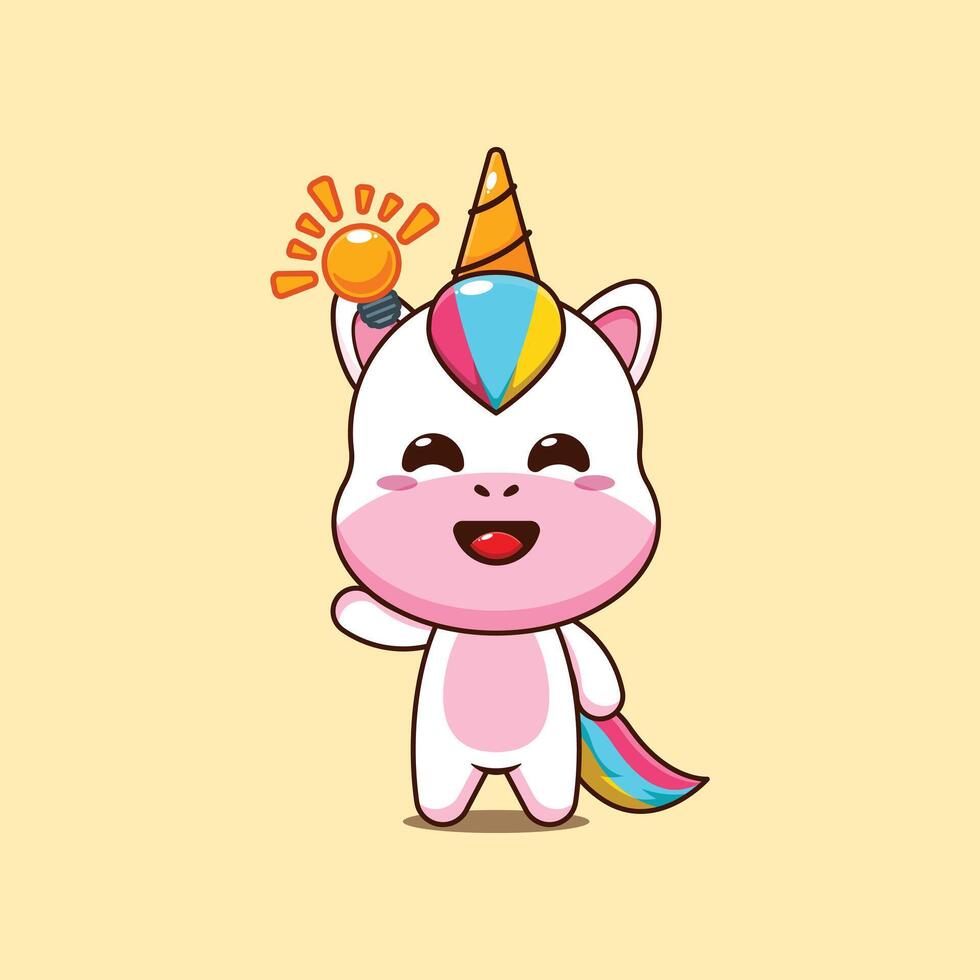 Cute unicorn cartoon illustration get an idea vector