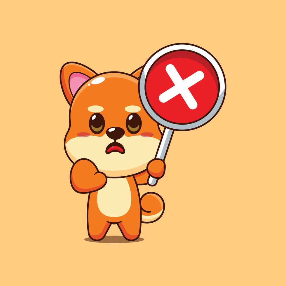 Cute shiba inu cartoon illustration with wrong sign vector