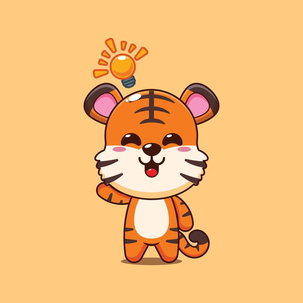 Cute tiger cartoon illustration get an idea vector