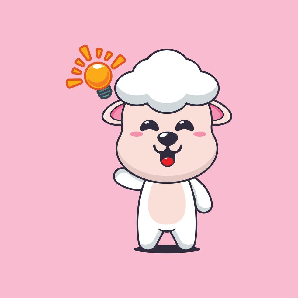 Cute sheep cartoon illustration get an idea vector