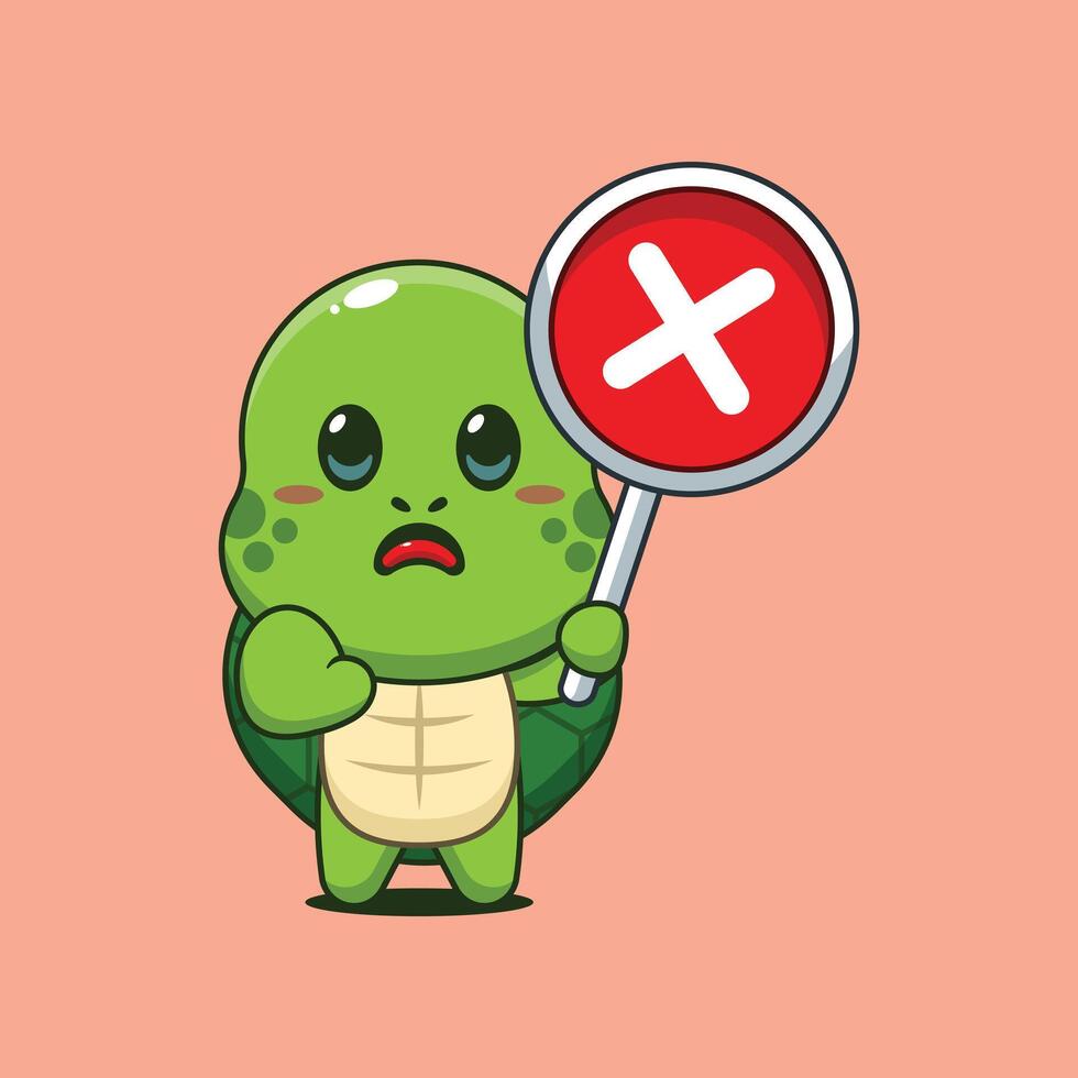 Cute turtle cartoon illustration with wrong sign vector