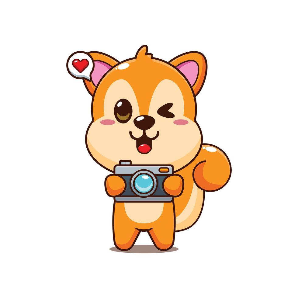 Cute squirrel cartoon illustration with camera vector