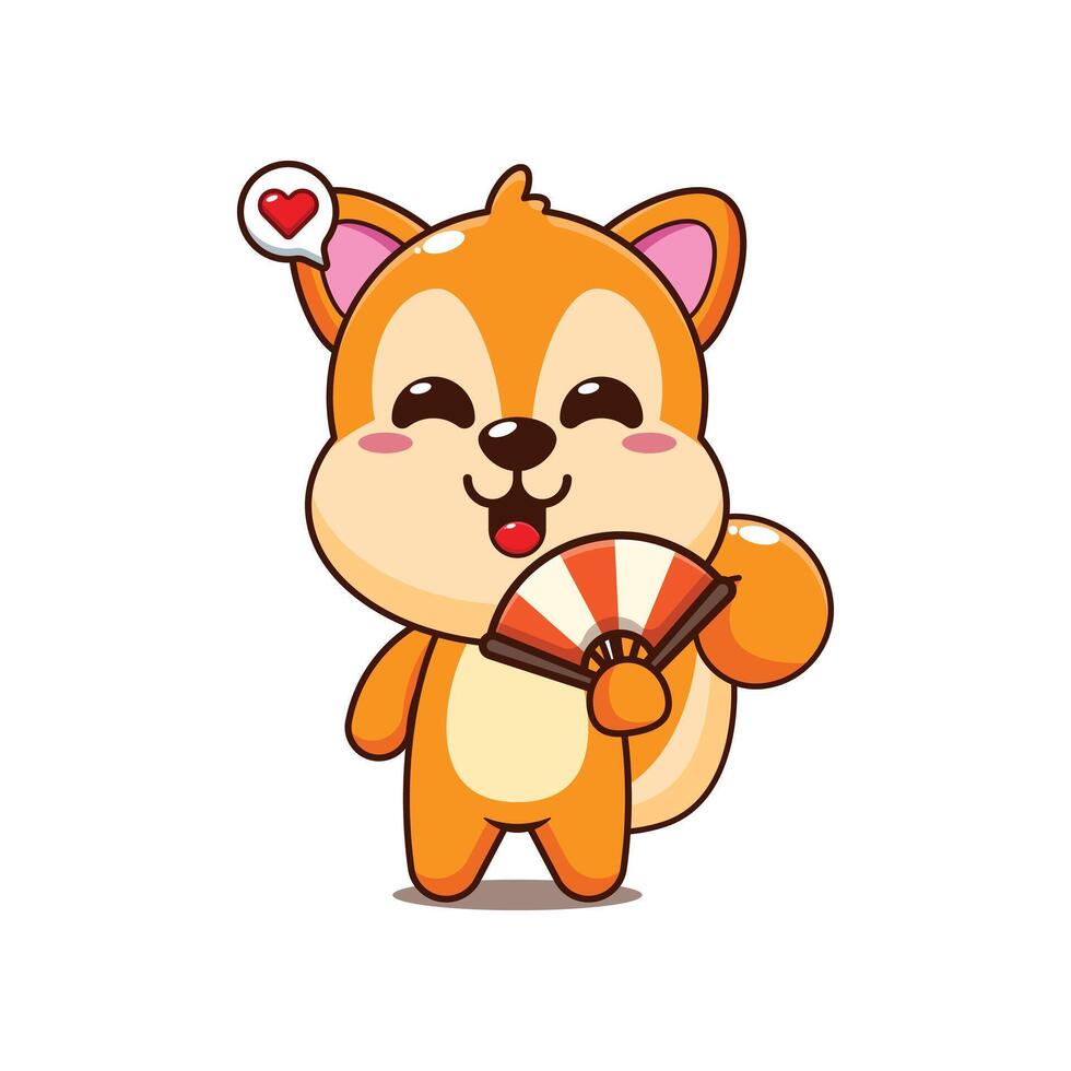 Cute squirrel cartoon illustration with hand fan vector