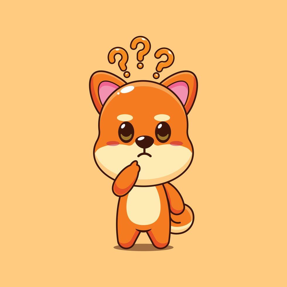 Cute shiba inu cartoon illustration is confused vector