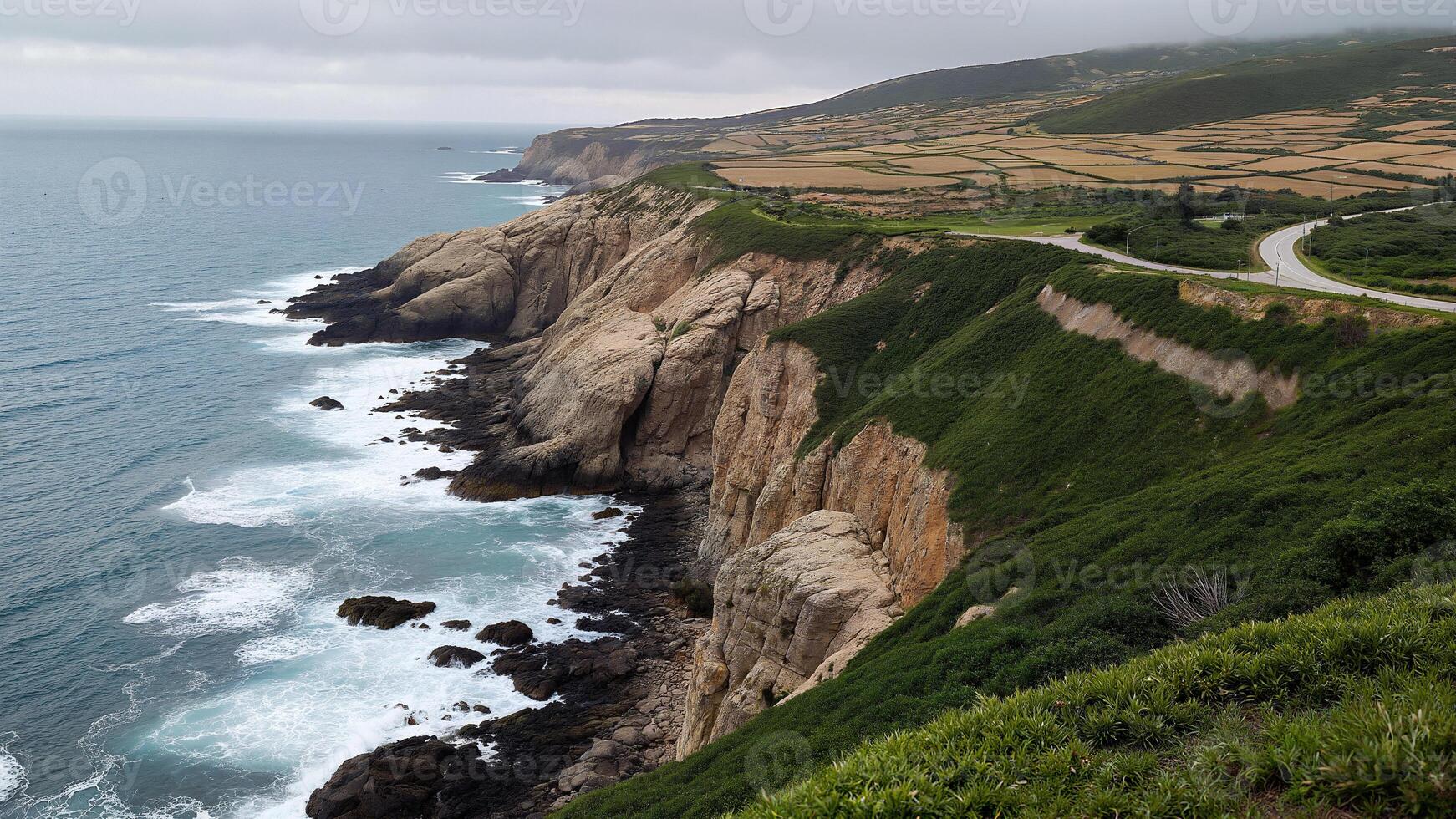 Aerial View of Rugged Coastal Cliffs Landscape photo