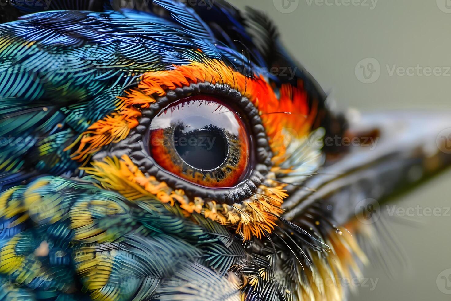 Vibrant Bird Eye Close-up A Detailed Exploration of the Intricate Feather Patterns and Striking Eye Color of an Exotic Bird Species, Revealing Nature's Exquisite Beauty in Stunning High Definition. photo