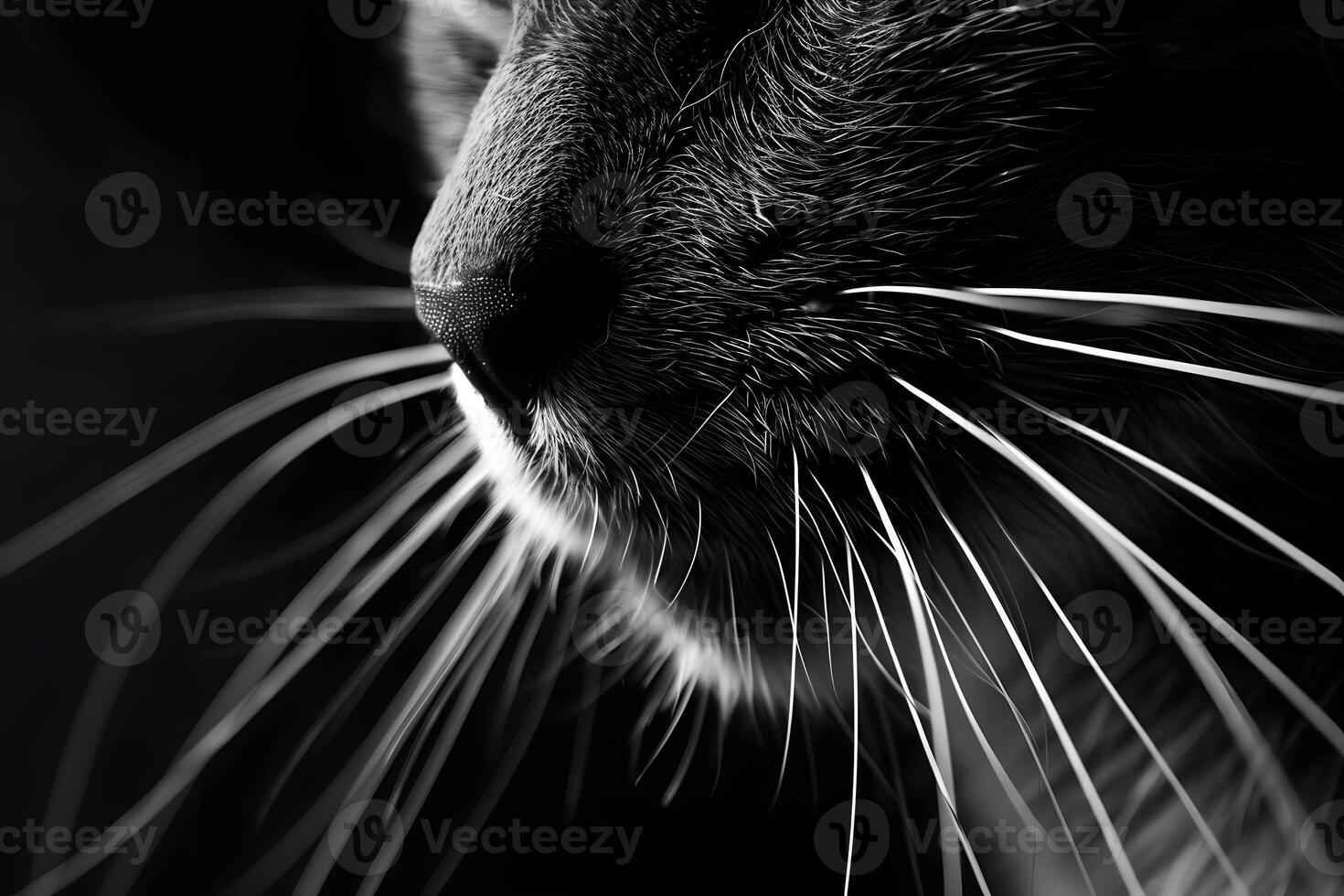 Exploring the Intricate Details A Close-Up Study of a Cat's Whiskers, Revealing Their Amazing Structure and Function with Stunning Black and White Photography, Showcasing Nature's Elegance. photo