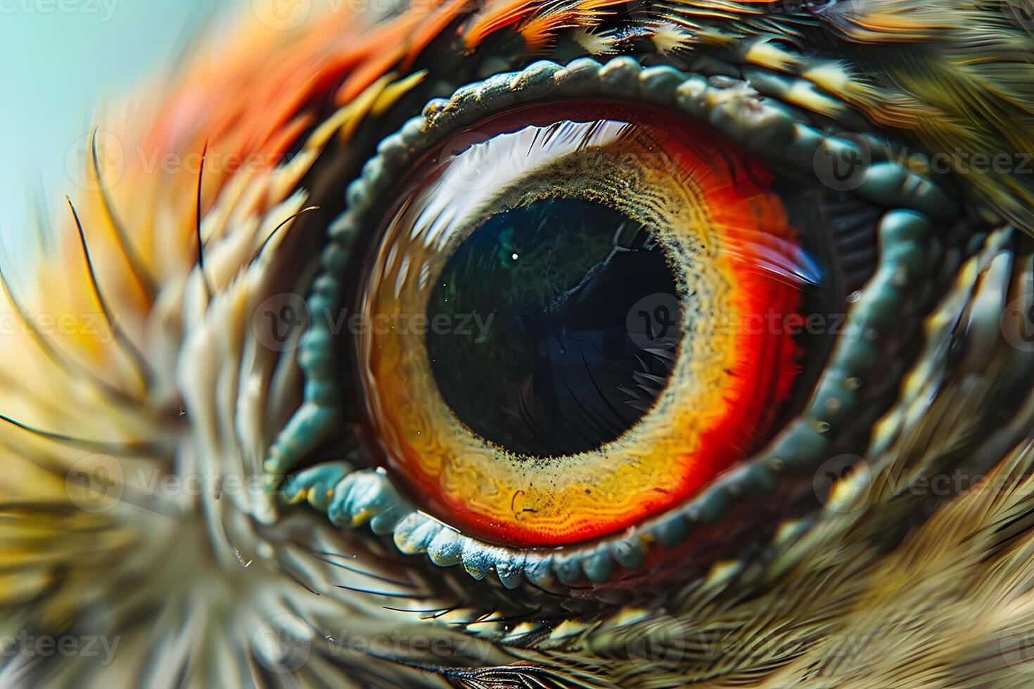 Exploring Avian Eye A Close-Up View of Bird's Eye Structure, Vivid Colors, and Intricate Details, Showcasing Nature's Beauty with Remarkable Clarity. photo
