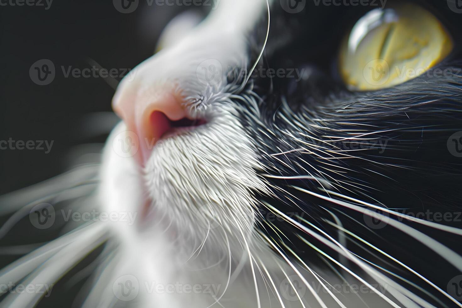 Close-Up Cat Whiskers Exploring the Intricate Details of Feline Facial Features, Revealing the Amazing Texture and Patterns of a Cat's Nose and Fur with Stunning Clarity. photo