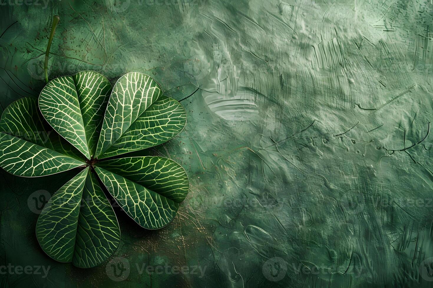 Discover the Intricate Veining of a Four-Leaf Clover on a Lush Green Textured Background A Botanical Study in Emerald Hues, Perfect for Nature Lovers and Design Inspiration photo