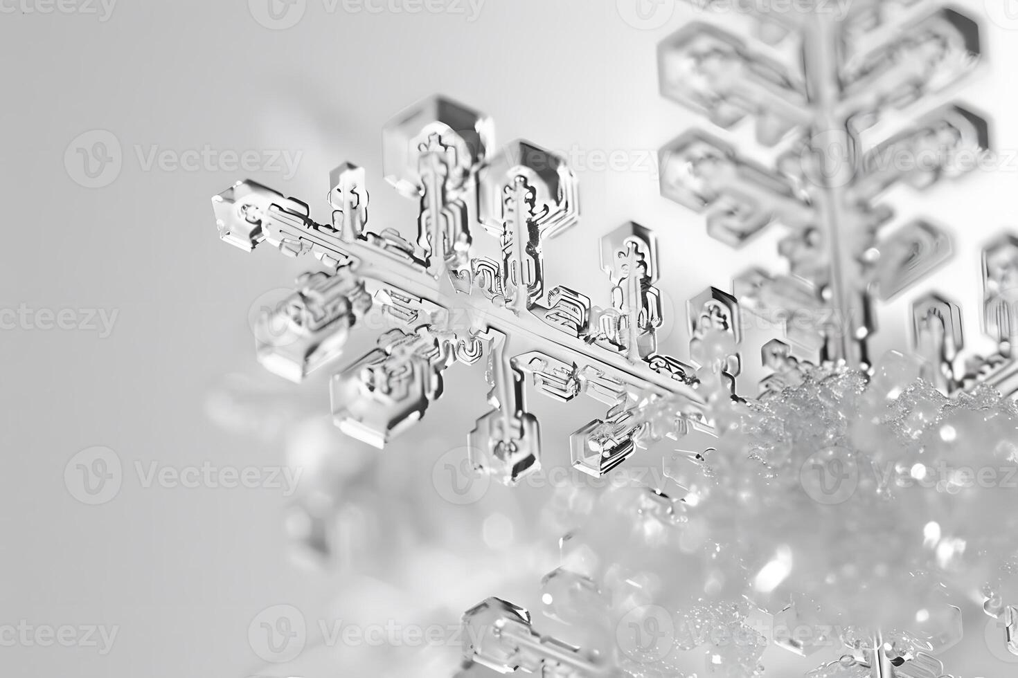 Intricate Ice Crystals Observing the Unique Geometric Structures of Snowflakes Under Microscopic Examination with Stunning Detail, Revealing the Beauty of Winter's Frozen Delights. photo