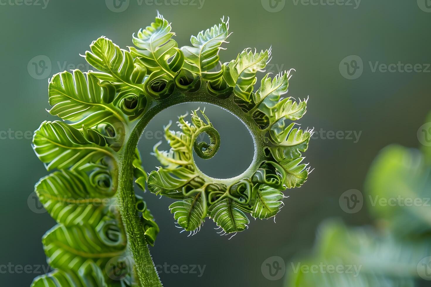 Unfurling Fern Frond A Spiral of Vivid Green Leaves Unfolding in Nature's Embrace, Showcasing Botanical Beauty and the Wonders of Plant Growth. photo