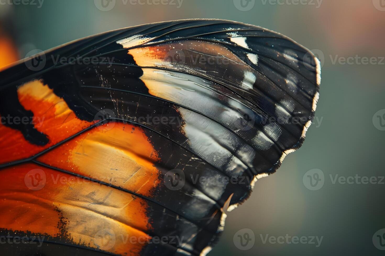 Close-Up View of a Butterfly Wing's Intricate Details A Study in Nature's Artistic Design and the Complex Structure of Insect Wings, Showcasing Vibrant Colors and Patterns with Exquisite Detail. photo