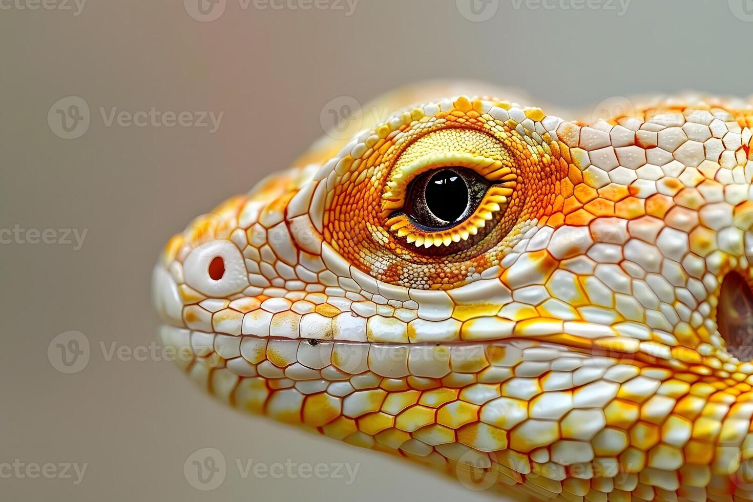 Close-Up View of a Reptile's Eye and Scaly Skin Detailed Textures and Patterns of a Lizard's Face, Showing Intricate Details with Vivid Colors, Reveals the Beauty of Nature's Design. photo