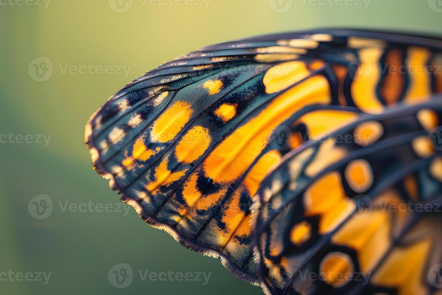 Close-Up Butterfly Wing Detailed Exploration of Intricate Patterns and Vibrant Colors in Nature, Unveiling the Marvel of Insect Anatomy with a Focus on Wing Scales and their Unique Structure. photo