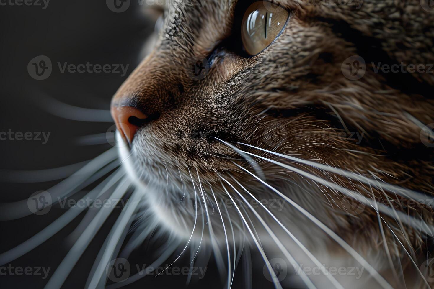 Close-Up Cat Whiskers Exploring the Intricate Sensory System of a Feline, Revealing the Amazing Details of a Tabby's Face with Striking Visuals photo