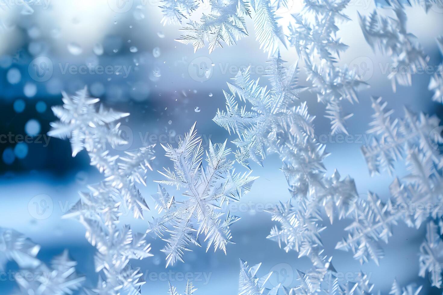 Ice Crystals Nature's Frozen Delights, Exquisitely Formed on Glass, Captivating Winter Scenes, Beautiful and Intricate Frost Patterns, Stunning Winter Wonderland Displayed Close Up. photo