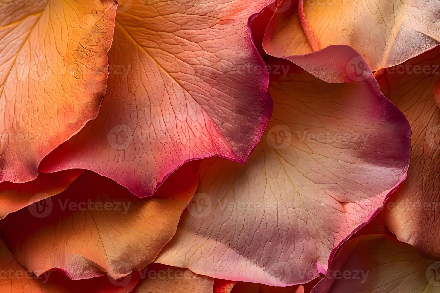 Close-Up View of Rose Petals Intricate Veining and Color Transitions of Delicate Flower Petals, Displaying Natural Beauty and Textures of Botanical Wonders. Stunning Macro Photography. photo
