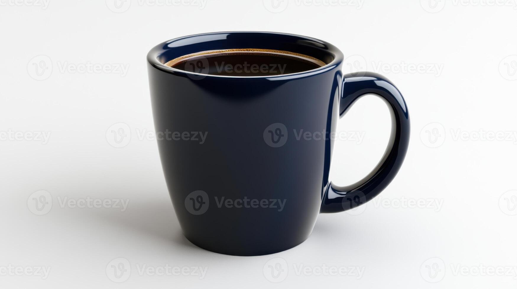 A Dark Blue Mug Filled with Aromatic Coffee, Studio Shot on White Background, Clean Minimalist Style Photography photo