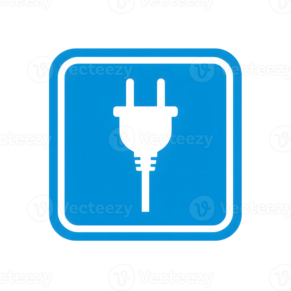 A blue and white icon of a plug png