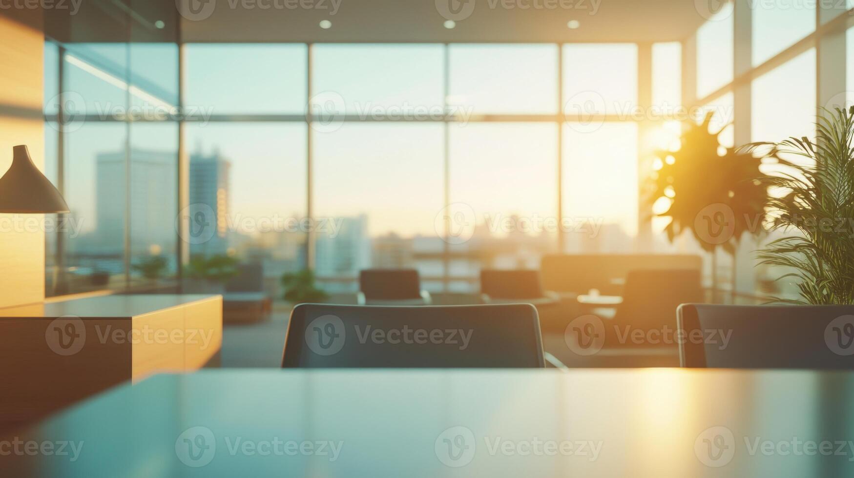 An empty office with a view of the city photo