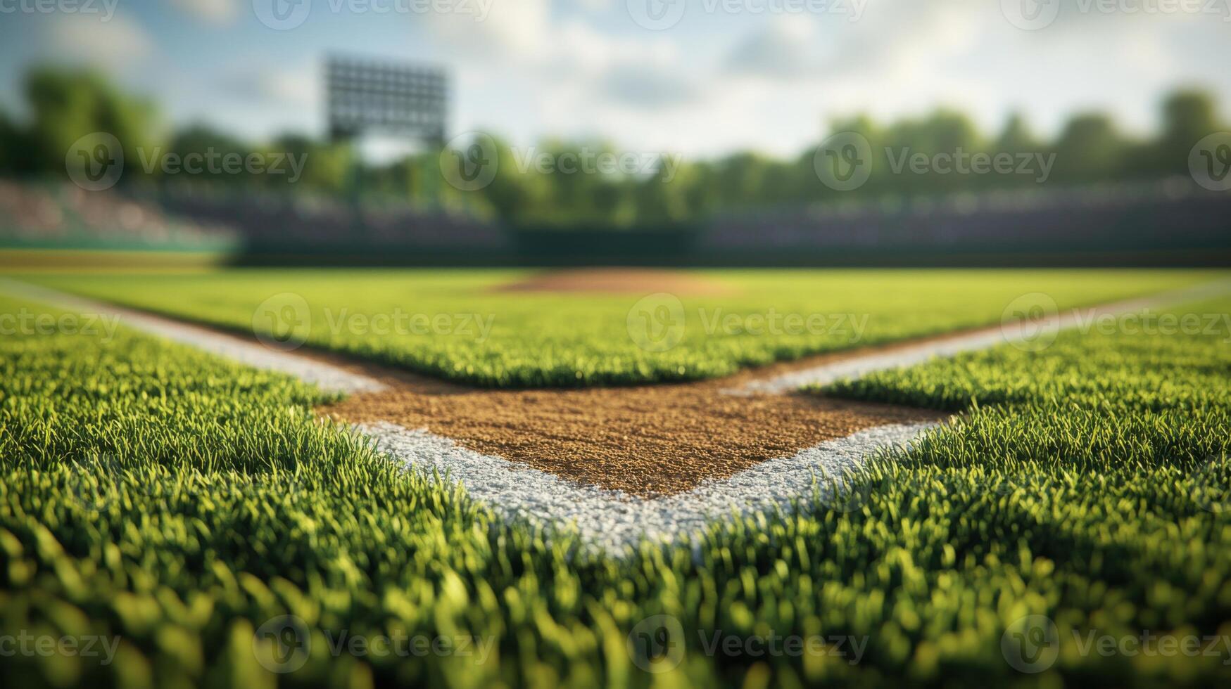 Baseball field with a ball and a bat photo