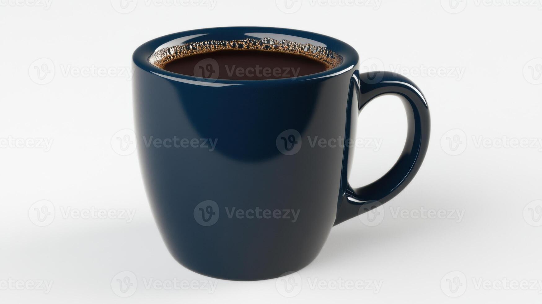 A Dark Blue Mug Filled with Aromatic Coffee, Studio Shot against a White Background, Perfect for Morning or Afternoon Break photo