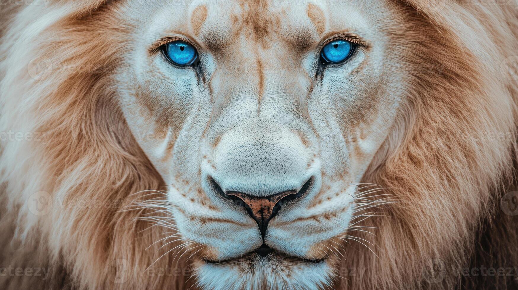 Majestic White Lion with Striking Blue Eyes Close Up Portrait Photography photo