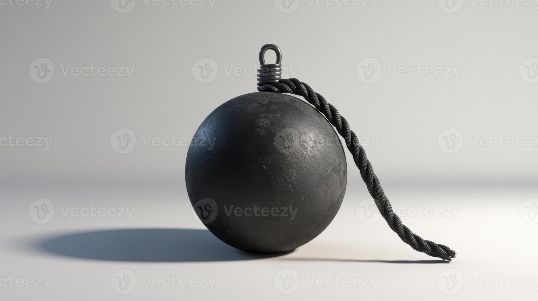 A black bomb with a rope around it photo