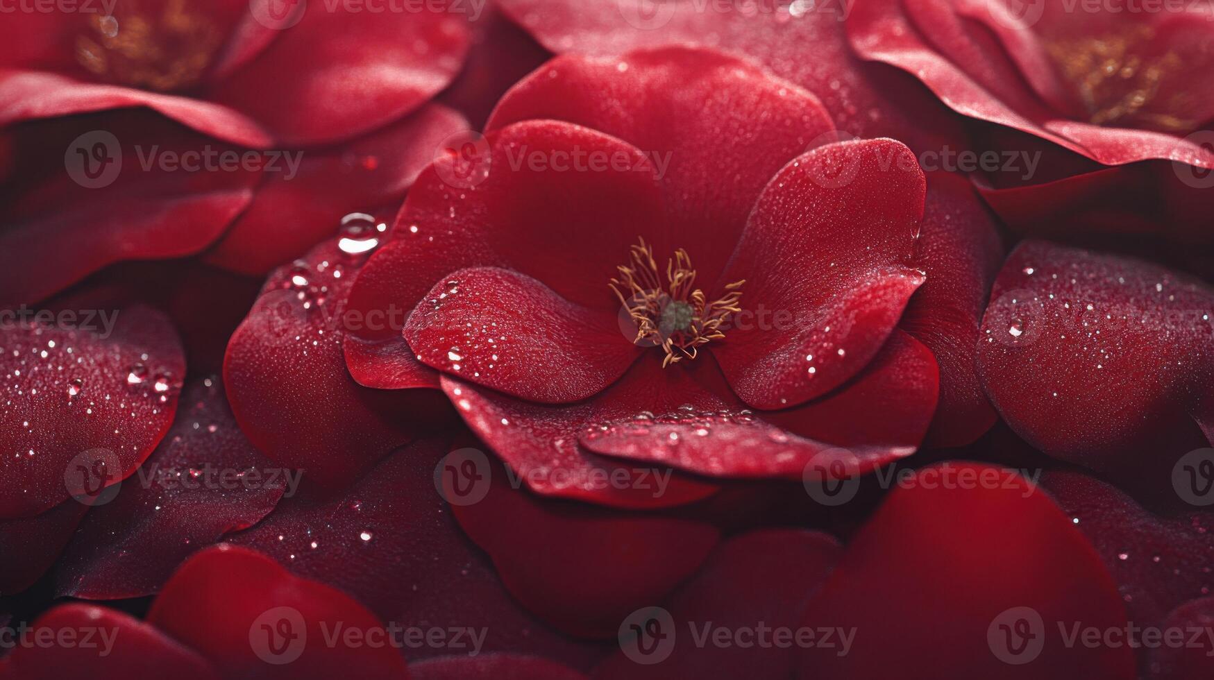 Close-Up Photography of Dew-Kissed Crimson Rose Petals, A Romantic Floral Macro Shot photo