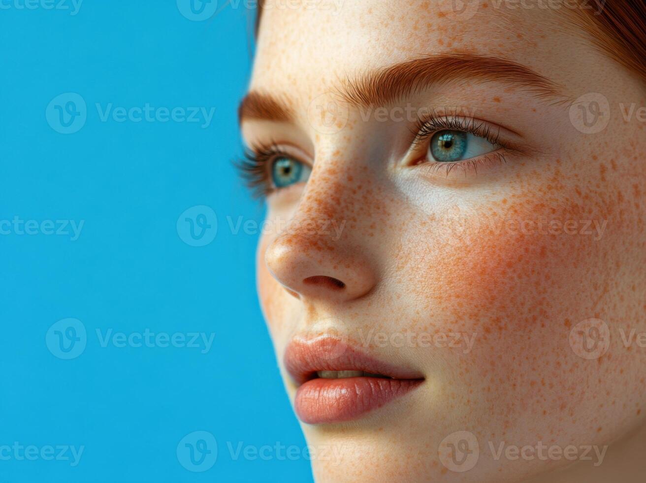 A woman with freckles on her face photo