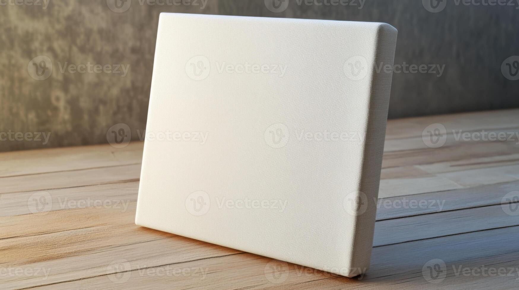 Blank White Canvas on Wooden Surface Ready for Artwork or Design Project photo