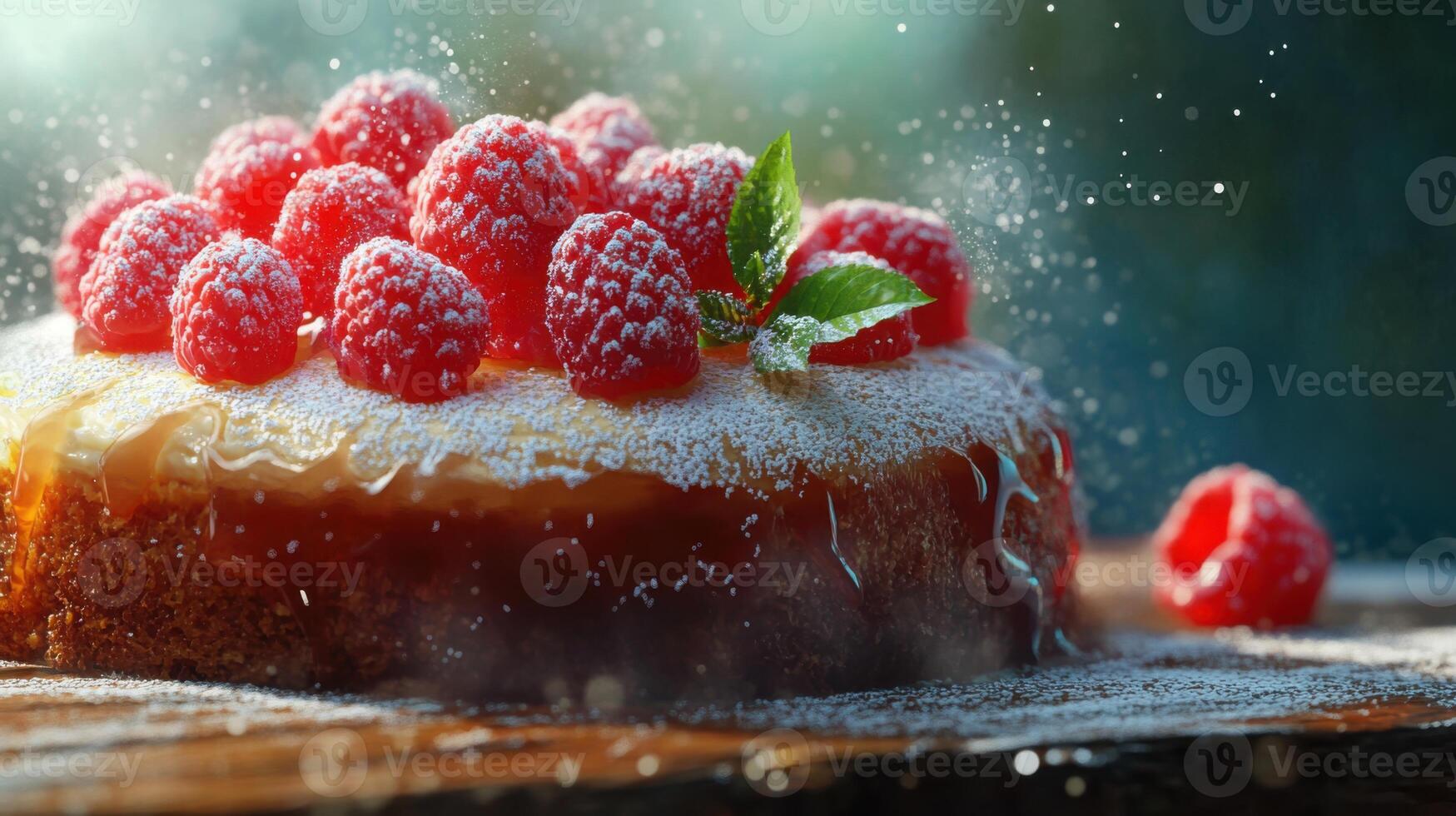 Cake with raspberries on top photo