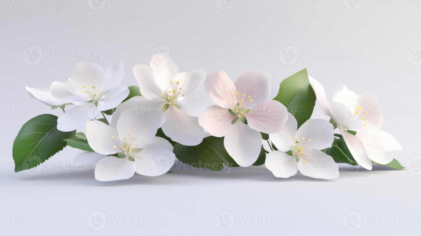 Stunning Apple Blossom Branch with Delicate White and Pink Petals, a Breathtaking Spring Floral Display photo