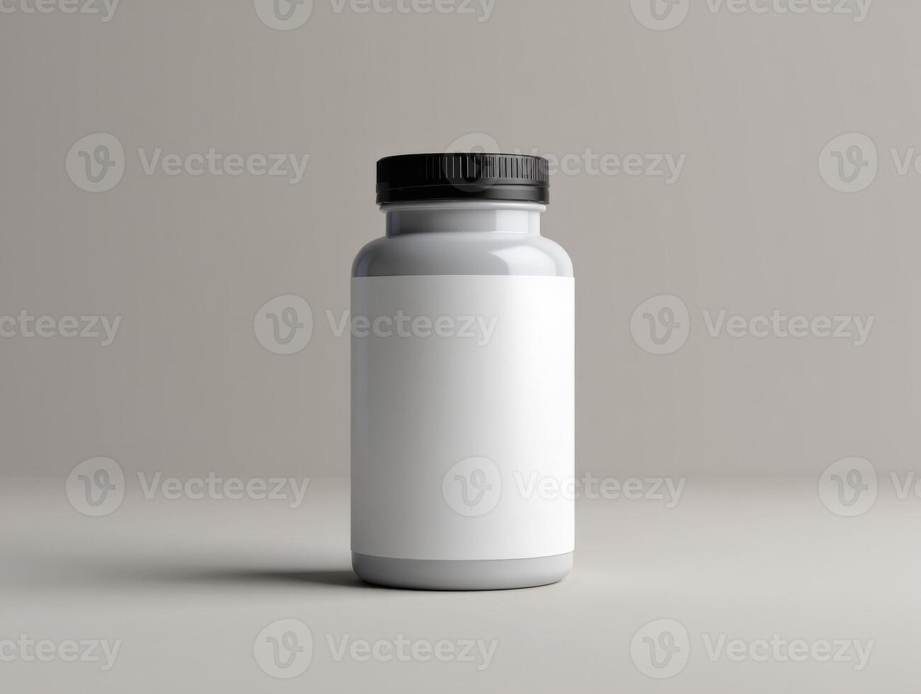 A white bottle with a black lid on a table photo