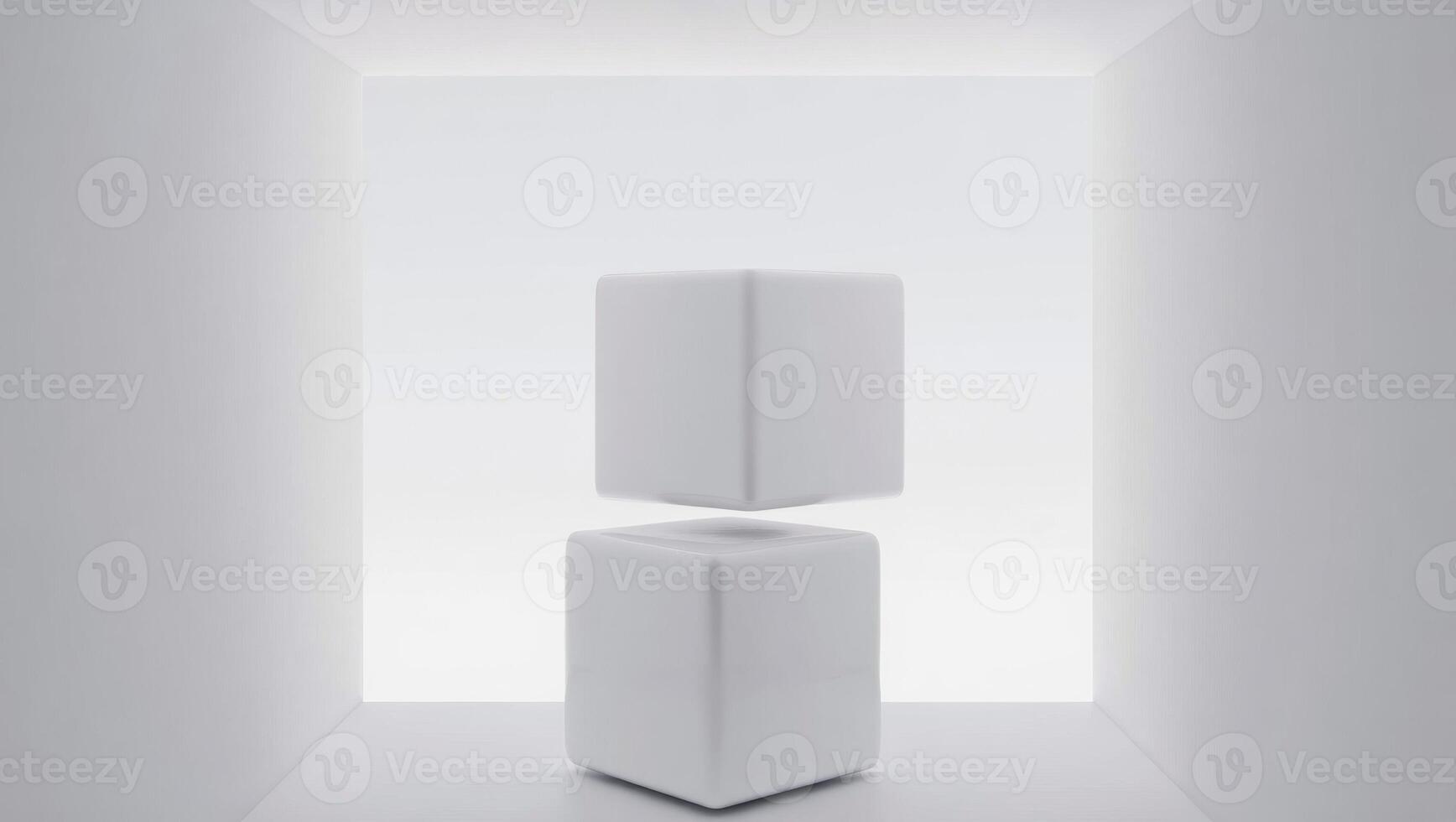 A white cube sitting on top of a white box photo