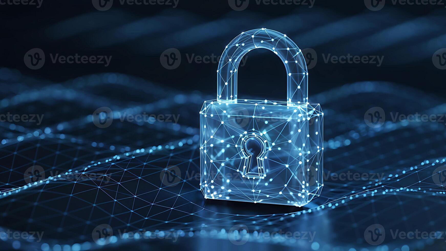 Futuristic Digital Cybersecurity Padlock with Interconnected Network Design for Data Protection photo