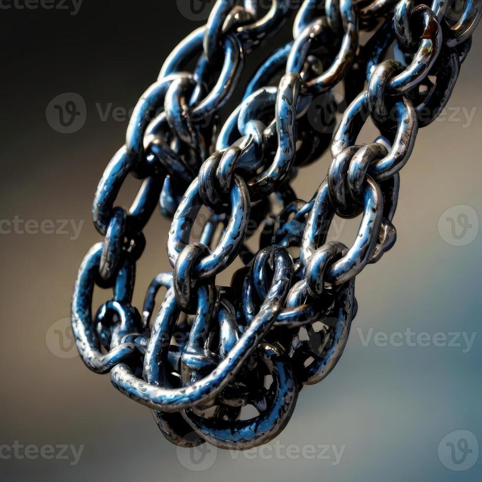 A close up of a chain with a black background photo