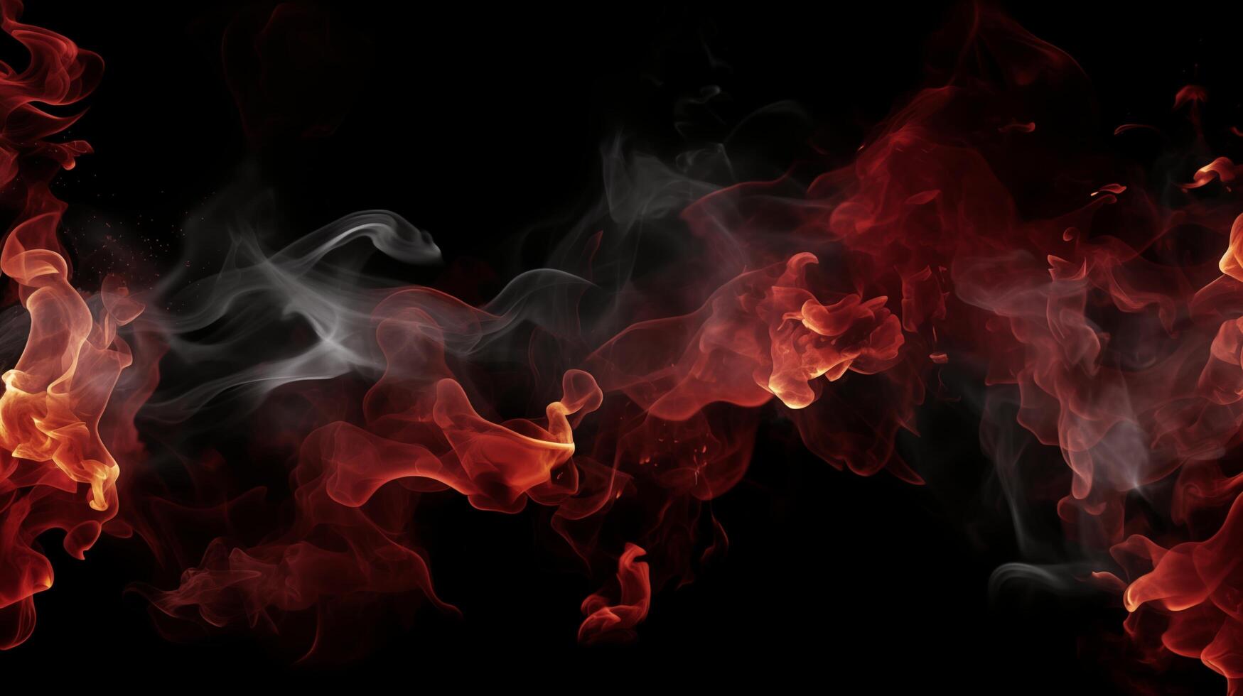 Red flames and dark smoke on black background. photo