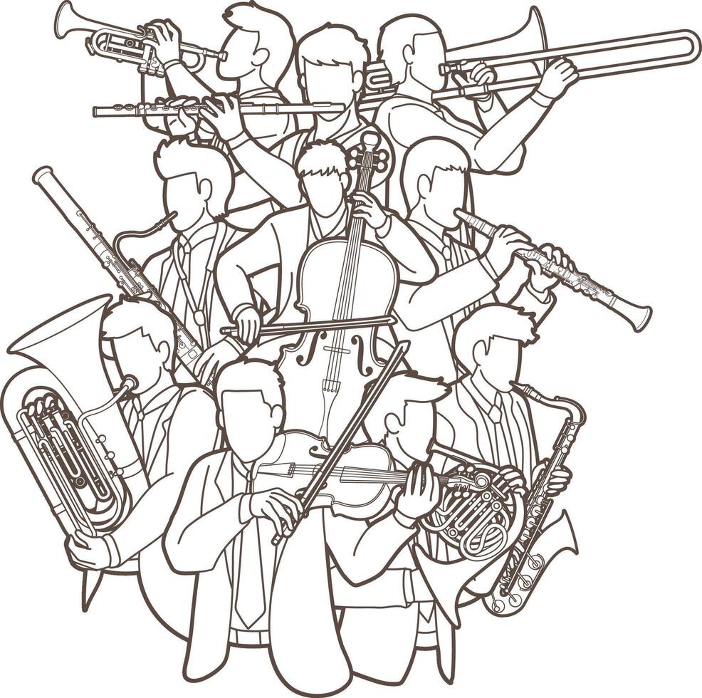 musicians in line art vector
