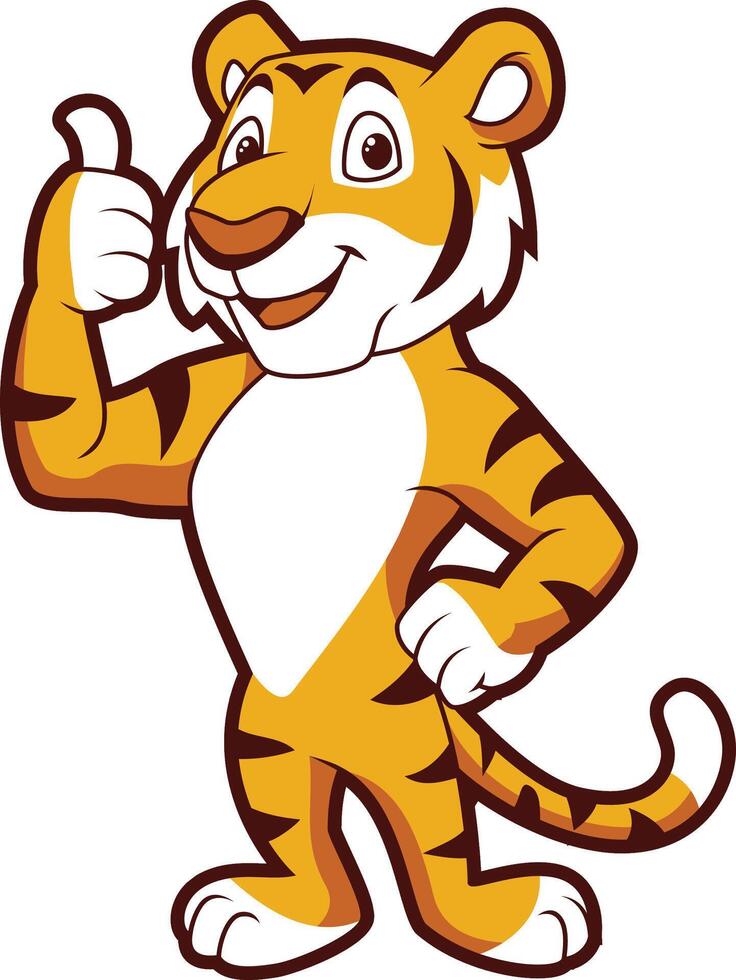 cartoon tiger mascot giving thumb up vector