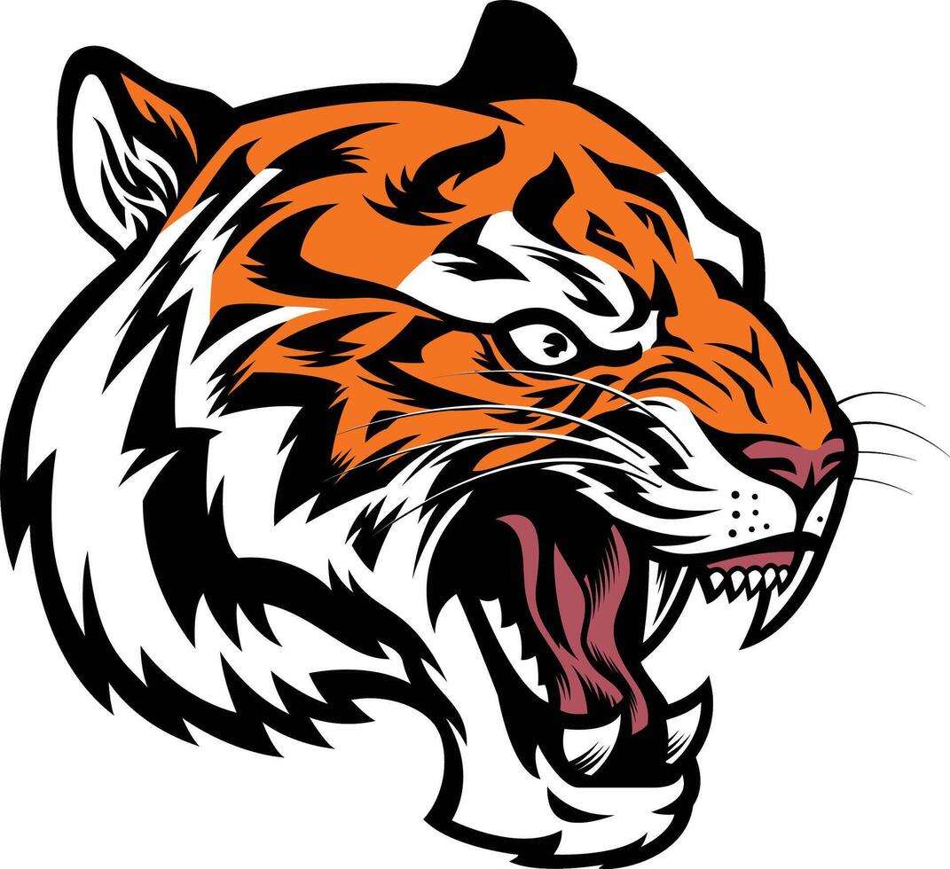 angry tiger head roaring vector