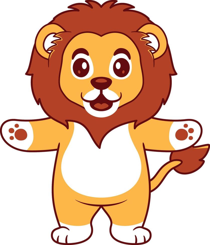 cute lion cartoon icon standing raising both hands vector