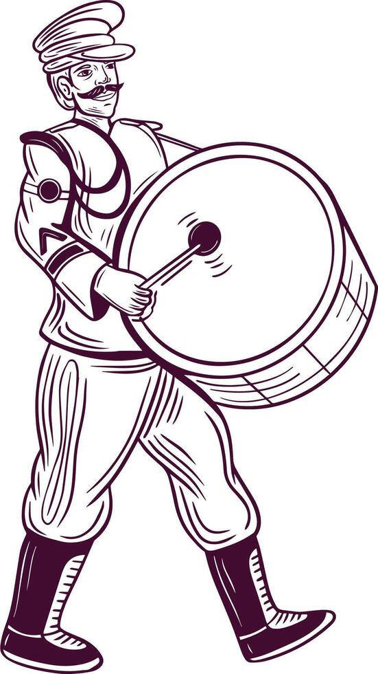 brass band character playing drum hand drawn vector