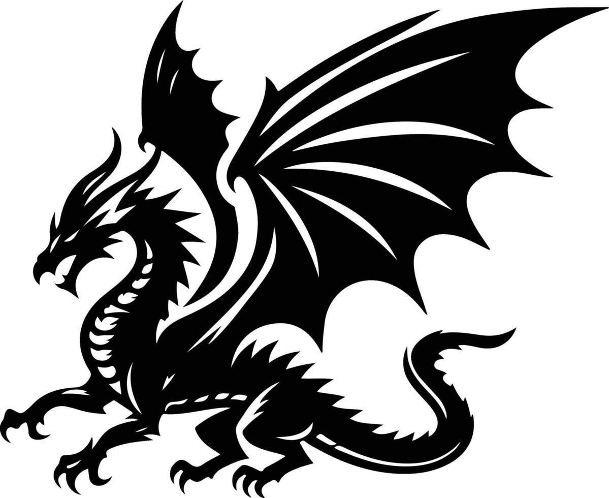 dragon black and white silhouette vector