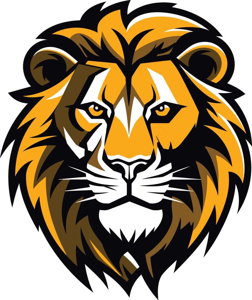 powerful lion head mascot logo with bold lines and fierce expression vector