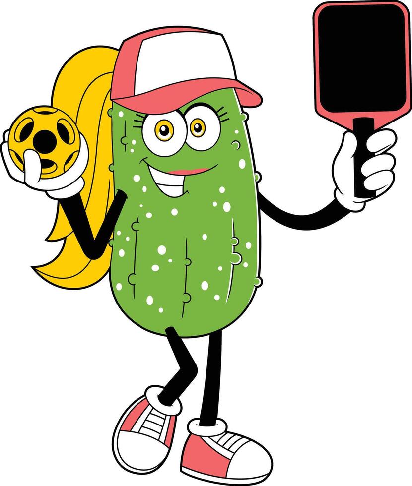 cute pickle girl cartoon character present pickleball sport vector
