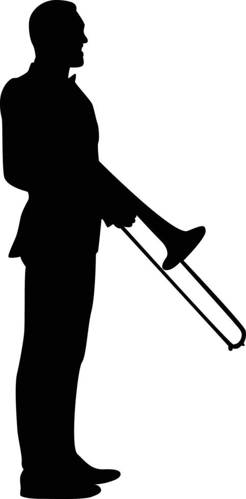 guy jazz trumpet player silhouette in standing position vector