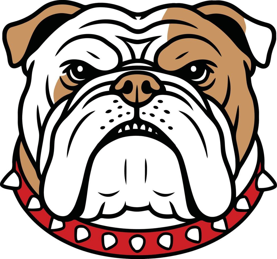 bulldog head with spikes and red collar vector